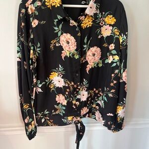 LC Lauren Conrad Romantic Garden Floral Tie-Front Blouse